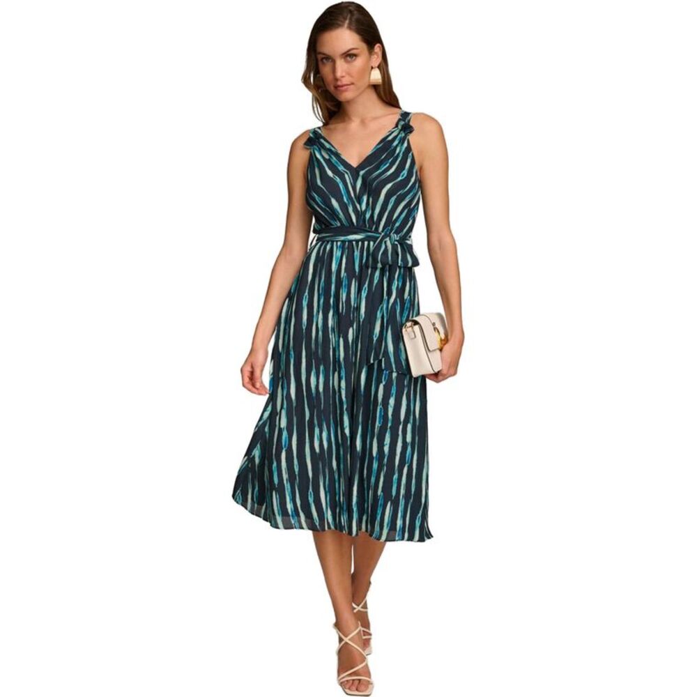 DONNA KARAN NEW YORK Womens Belted A-line Dress, Multicoloured, 10, DM
